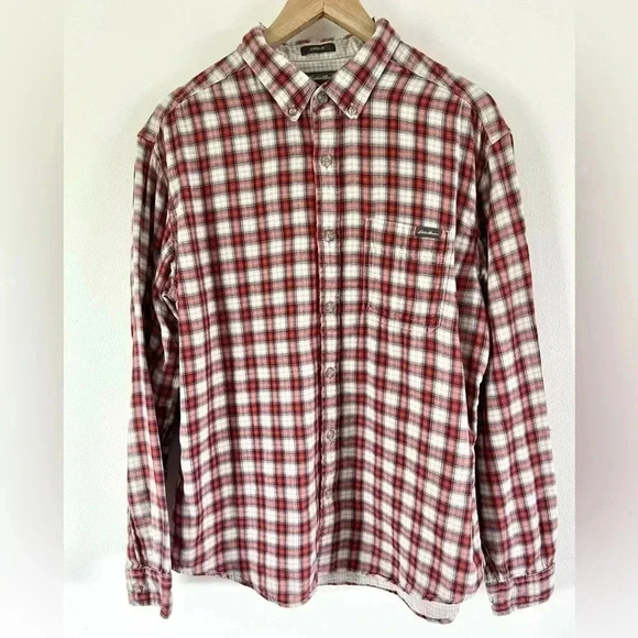 Eddie Bauer Classic Fit Red Plaid Check Collared Cotton Button Down Size Large - Picture 1 of 9